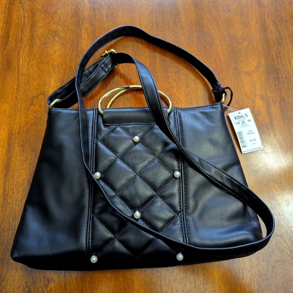 NWT Shoulder Xbody T-Shirt & Jeans medium Ring Bag Quilting and Pearls black